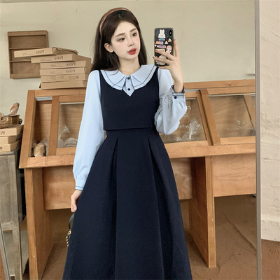 taobao agent Set, doll, dress, retro fitted brace, plus size, autumn, A-line
