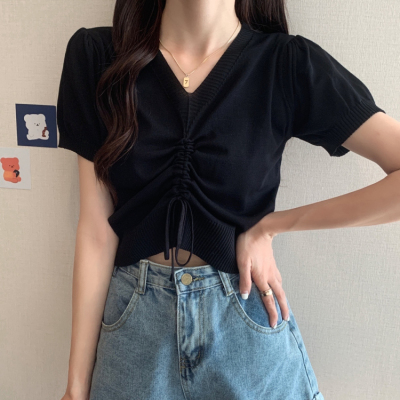 taobao agent T-shirt, short jacket, sexy bra top, V-neckline, 2021 collection, for plus size ladies, drawstring