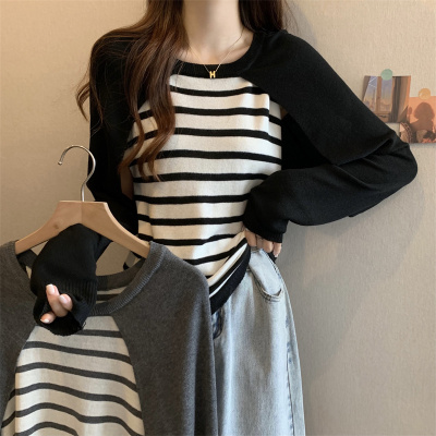 taobao agent Autumn knitted set, sweater, top, plus size, long sleeve, fitted