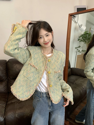 taobao agent Demi-season jacket, sexy short top, plus size, Chanel style