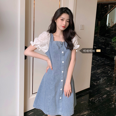 taobao agent Dress, sexy lace brace, denim skirt, plus size, 2023 collection, fitted