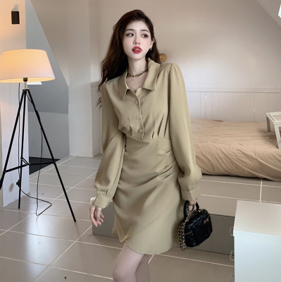 taobao agent Autumn sexy dress, polo collar, for plus size ladies, fitted, long sleeve