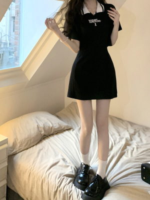 taobao agent Summer dress, sexy fitted brace, mini-skirt, plus size, polo collar, A-line