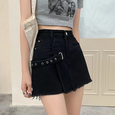 taobao agent Summer denim skirt, shorts, plus size, high waist, fitted, A-line
