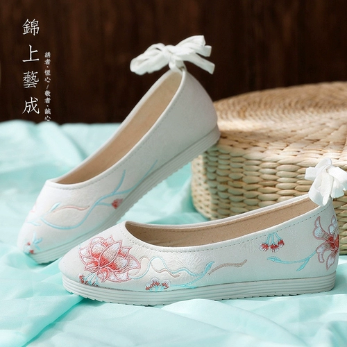 Ханьфу, весенняя высокая обувь, нескользящие дышащие ретро этнические туфли, мягкая подошва, этнический стиль