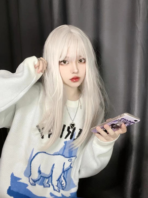 taobao agent Platinum wig, Lolita style, cosplay, mid length
