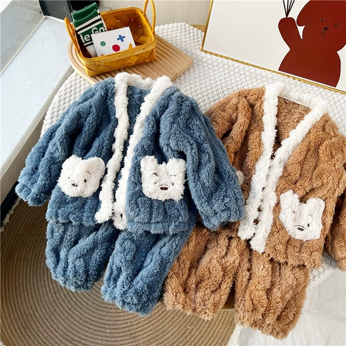 Детская флисовая удерживающая тепло демисезонная пижама, термобелье, детский комплект для мальчиков, бархатный кардиган