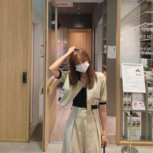 Куртка, летний комплект, штаны для отдыха, бейсбольная форма, короткий рукав, высокая талия