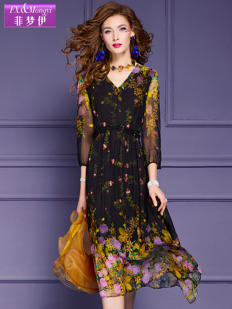 (Mới) Mã K0052 Giá 5530K: Váy Đầm Liền Thân Dáng Dài Nữ Fxrela Hàng Mùa Xuân Thu Đông Họa Tiết Hoa Thời Trang Nữ Chất Liệu Lụa Tơ Tằm G06 Sản Phẩm Mới, (Miễn Phí Vận Chuyển Toàn Quốc).