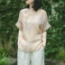 Nian Jiangnan retro văn học cotton và vải lanh của phụ nữ áo phông ngắn tay phụ nữ 2021 mới của Trung Quốc khóa đĩa ramie zen top - Áo phông Áo phông