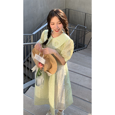 taobao agent Doll, shiffon summer Japanese dress, long skirt, doll collar, maxi length