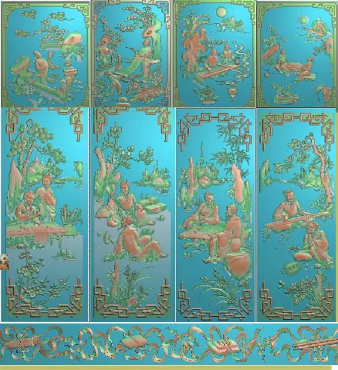 八仙人物八仙过海挂屏屏风顶箱柜精雕图浮雕图灰度图木雕图石雕- Taobao