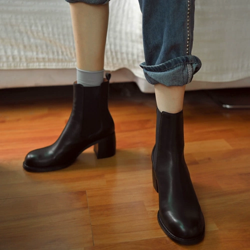 Высокие короткие сапоги, челси, ботинки, из натуральной кожи, коллекция 2022, осенние