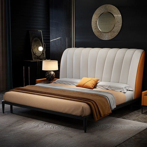 Итальянский современный минималистский минималистский двойной кровать главная спальня кровать 1,8 сеть красная простота небольшая квартира головка кожаная кровать