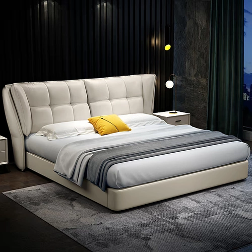 Скандинавская минималистичная светлая роскошная кожаная кровать, простая современная свадебная кровать для главной спальни, двуспальная кровать 1,8 метра, мягкая кровать для маленькой квартиры