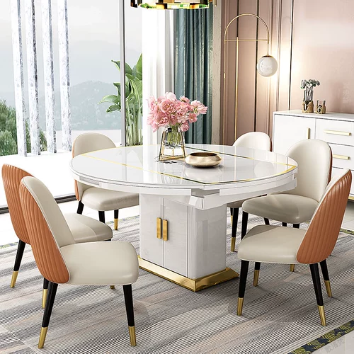 Простой легкий роскошный много -функциональный телескопический обеденный стол и стул Комбинированный складывание круглое пост -модер с электромагнитной плитой.