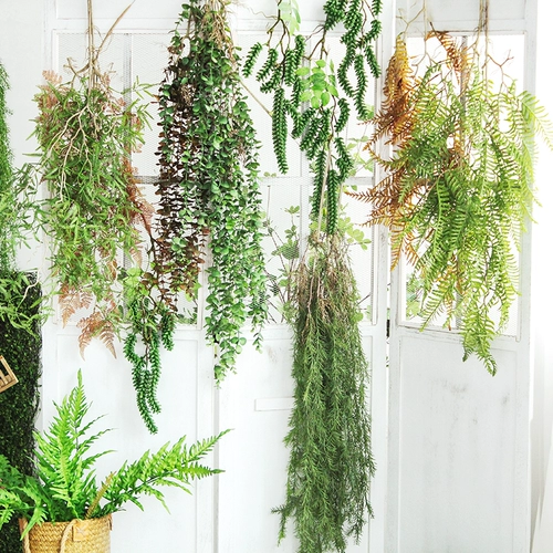 Пластиковая симуляция зеленая посадка винограда стена висящая настенная стена, покрытая на стенах, декоративные декоративные растительные растения угловой балкон Потолочный ландшафт