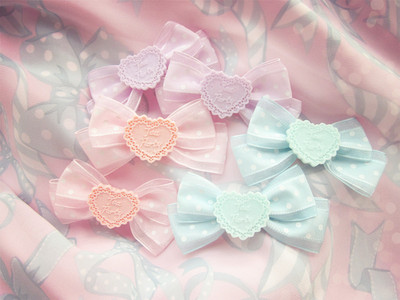 taobao agent Lolita double ponytail sweet and cute water jade dot gauze bow hair, peach heart elegant sweet