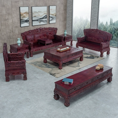 Китайский стиль сплошной древесина комбинация комбинация резные цветы ming и Qing Классическая имитация мебель из красного дерева большая гостиная