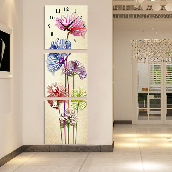 Вертикальное панно на стену для интерьера USD 28.68 Spring Warm Flower Trio Painting Clock Creative Art Hour Hands Living 