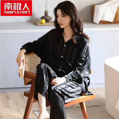 taobao agent Summer pijama, silk black demi-season thin set, long sleeve