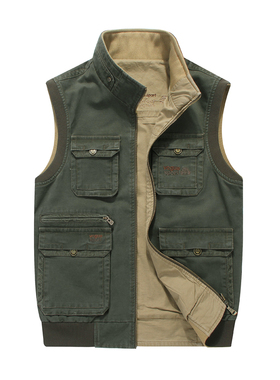 正品afs/jeep中年马甲背心男士春秋户外休闲纯棉外套大码爸爸装