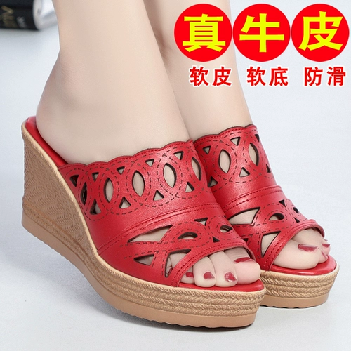 Летние туфли, слайдеры, тапочки на платформе, нескользящие сандалии, обувь, коллекция 2021, из натуральной кожи