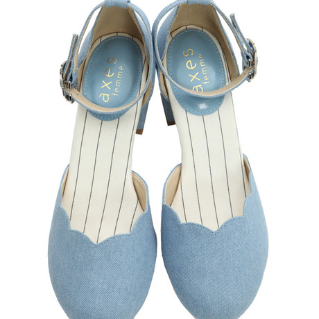 日本代购 axes femme 贝壳边踝带简洁玛丽珍粗高跟鞋17春tl622x45