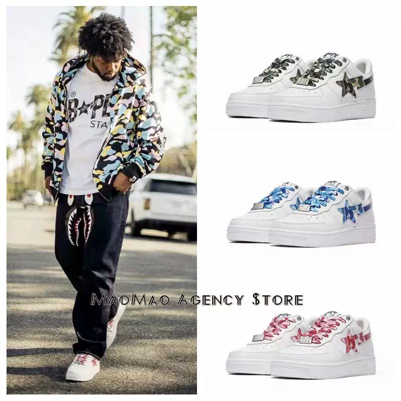 Spot BAPE STA Wang Yuan Liu Wen, тот же примат мужчина камуфляж молния звезда низкопрофильные повседневные кроссовки