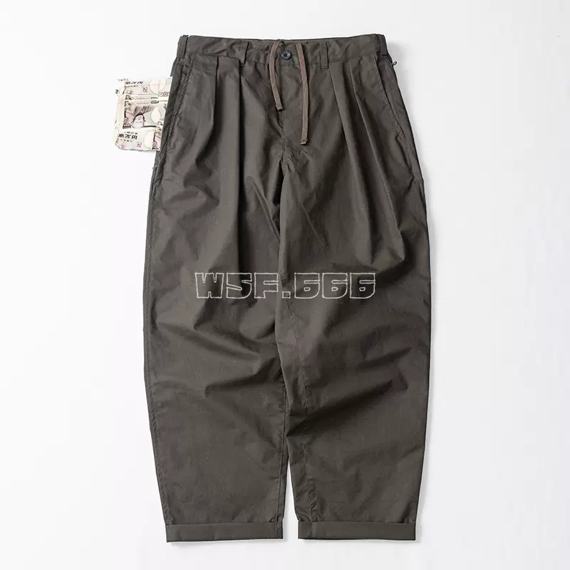 現貨BEAMS SSZ 暖簾CHINO PANTS 純色大口袋雙褶休閒長褲-Taobao