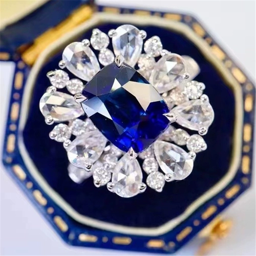8 囍 Ювелирный бутик 2,3CT Peacock Blue Treasure Ring's Eye -Catchating Color -белый и темперамент