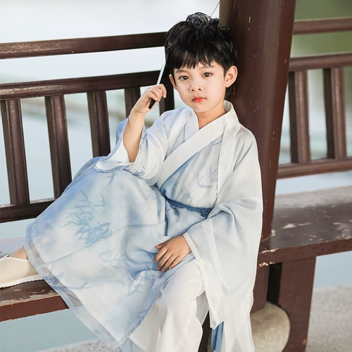Ханьфу, весенний тонкий детский костюм мальчика цветочника, осенний лонгслив, нарукавники, комплект, китайский стиль, коллекция 2023