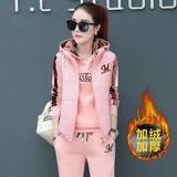 Демисезонная утепленная толстовка, комплект, бархатная куртка, спортивный костюм для отдыха, городской стиль, 3 предмета, большой размер