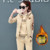 Демисезонная утепленная толстовка, комплект, бархатная куртка, спортивный костюм для отдыха, городской стиль, 3 предмета, большой размер