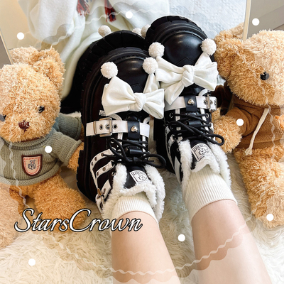 taobao agent Do not make up/plush big combat star crown 2023 Original winter thick velvet cute lolita Martin boots