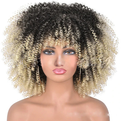 taobao agent Explosion head wigs of European and American short curly hair African curly hair roses netized fibrous head hood wigs