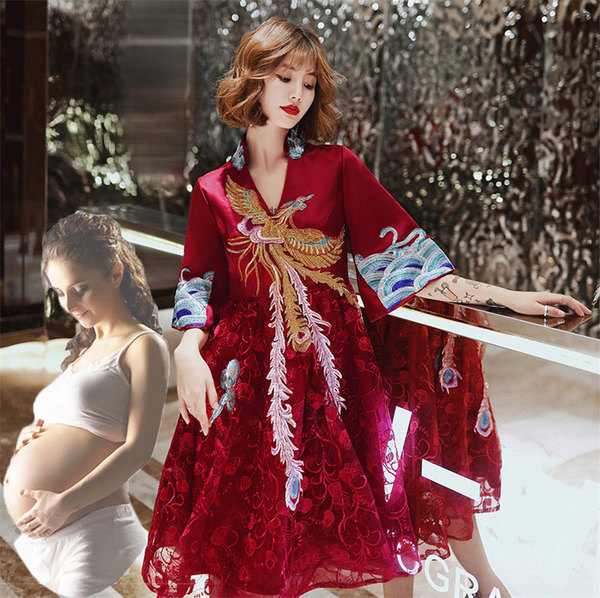 Традиционный свадебный наряд Сюхэ для беременных, летнее вечернее платье, большой размер, по фигуре