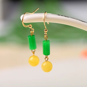 Янтарные серьги из воскового агата, этнические классические бусины, 8mm, 14 карат, китайский стиль, этнический стиль