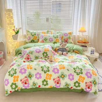 洛颜小清新亲肤磨毛四件套简约加厚亲肤床单被套学生三件套实付59.9元到手包邮