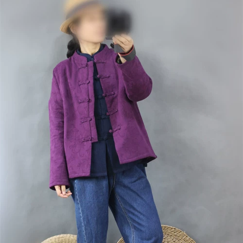 Короткая куртка, пуховик, коллекция 2023, городской стиль, из хлопка и льна, китайский стиль