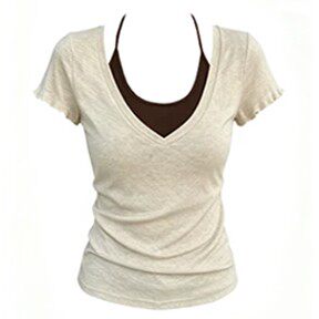 ឈុតខោខូវប៊យខ្លី V-neck បែបកូរ៉េពីរស្រទាប់ ឈុតពីរដុំសម្រាប់ស្ត្រី រដូវក្តៅ សមខ្លួន បង្ហាញខ្ពស់