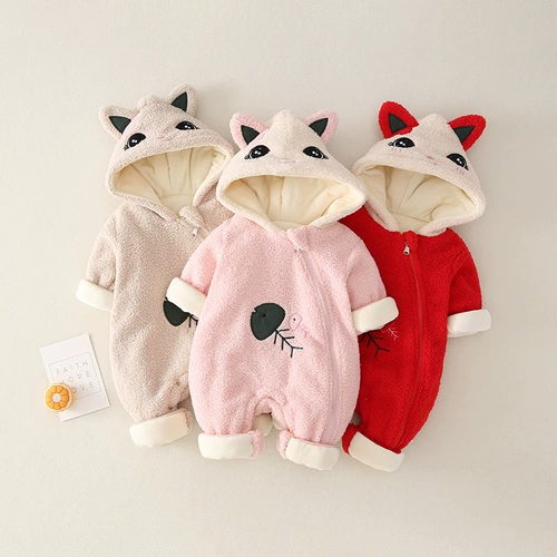 Детский стеганый утепленный пуховик, милое боди для новорожденных для выхода на улицу