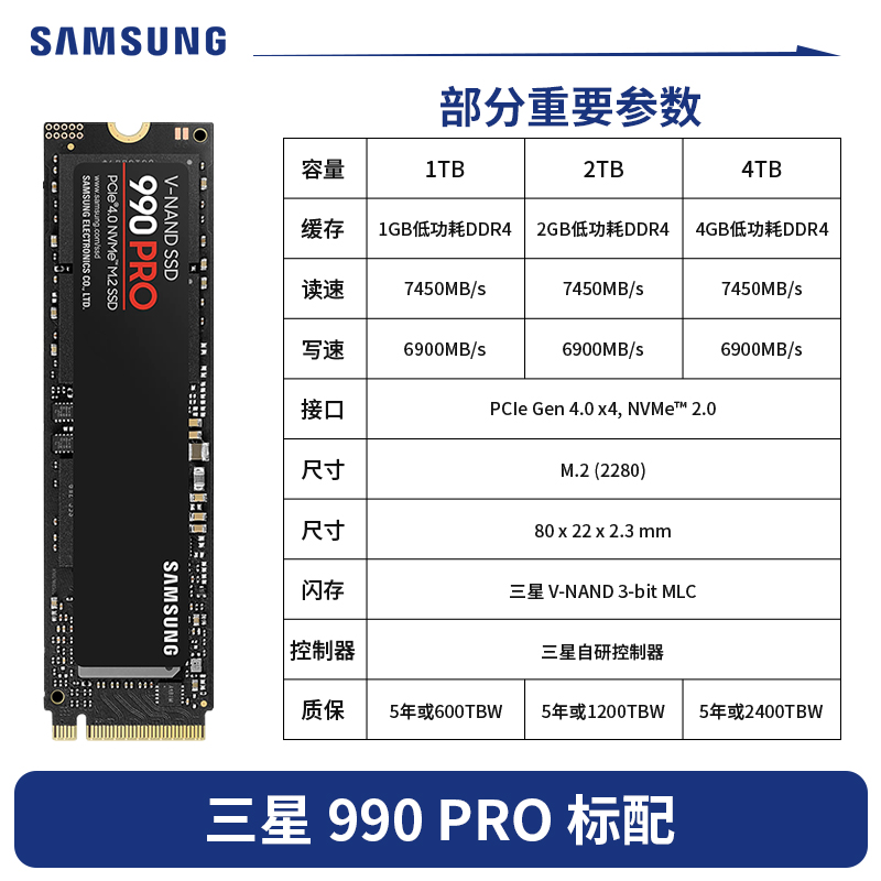 三星990PRO官方标配 pcie4.0