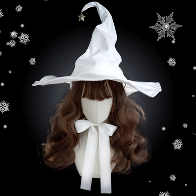taobao agent Magnet Rabbit Original Snowy Night Corolla White Witch Bow Lolita Halloween Witch Witch Suede Hat