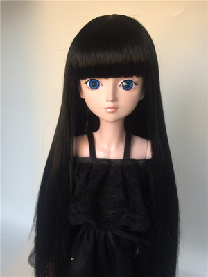 taobao agent BJD SD doll wigs 3 4 6 points High temperature silk heat -resistant silk wig Black bangs long straight hair