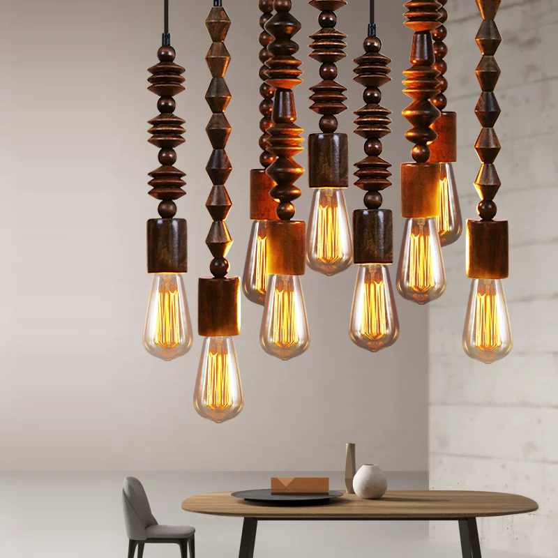 Деревянная кофейная креативная ретро потолочная лампа для гостиной, американский стиль