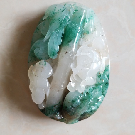 白天蓝料南阳独山玉挂件独玉吊坠【比翼双飞 花开富贵】特价