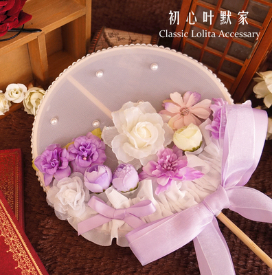 taobao agent Hand [紫 Zi] LOLITA long -handle fan Lolita group fan court retro tea club fairy stick