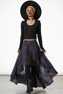 taobao agent Retro black purple shiffon long long skirt, autumn, shiffon with print, mid-length