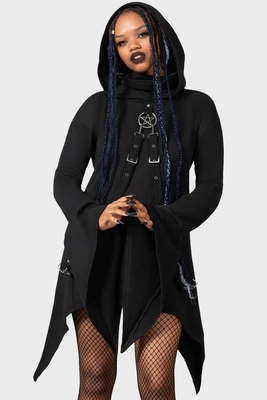 taobao agent Killstar Gothic Witch Dark Black Wind Black Fun Sleeve Long Sleeve Mid -sleeve Hooding Dress